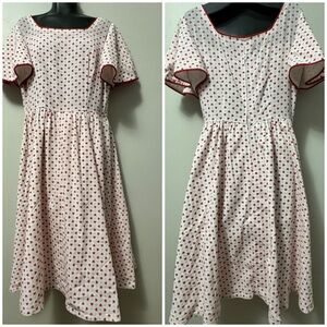 Vintage White Dress with Red Heart Pattern